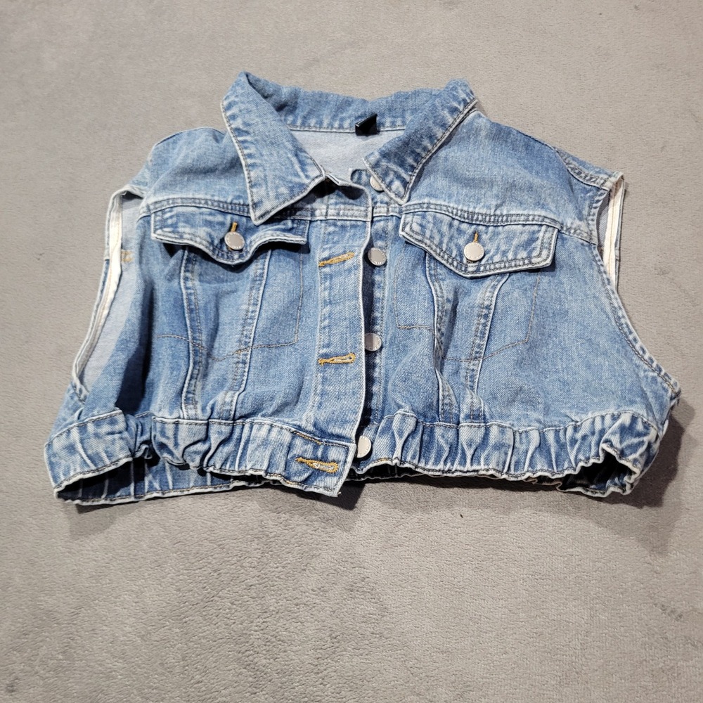 SHEIN Curve Denim Vest Womens 1XL Light Wash Cropped Elastic Hem JIT1191536 Boho